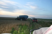 The grain kart, three semi-trucks, the food and parts runner and me in the last pickup