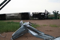 Semi on its side