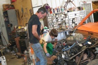 Boys trying to repair it for race tonight