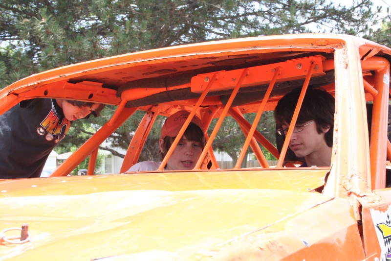The boys checking out the cockpit
