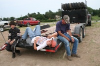 Jacob and his pit crew waiting to race; July, 2009