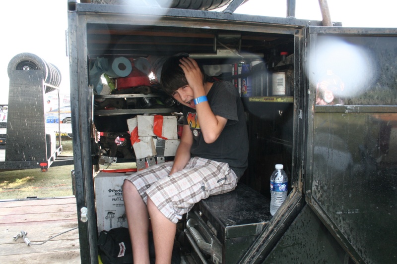 Jacob escapes the rain in Goodland